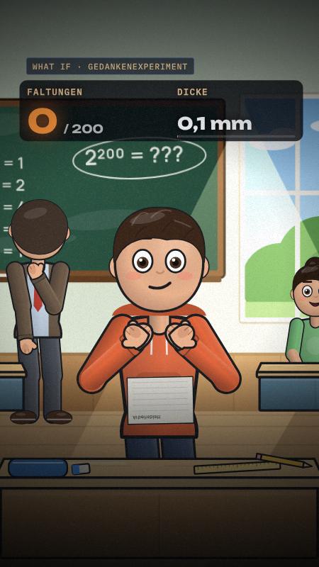 WHAT IF 09: Ein Blatt Papier wird immer öfter gefaltet, vom Klassenzimmer bis ins Universum